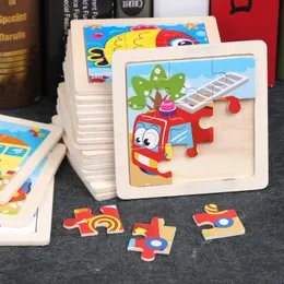 11*11cmキッズ木製パズル漫画動物の交通タングラムウッドパズルおもちゃ教育ジグソー模様のおもちゃの子供ギフト