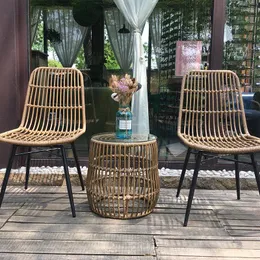 Camp Furniture Japanese Rattan Design Garden Chairs Nordic Iron Balcony Dining Chair Leisure Back Sofa Backrest Outdoor