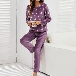 Kvinnors sömnkläder Onmelo Pyjamas Set Casual For Women Flanell Warm Soft Stars Dot Print Pyjama Autumn Winter Clothes Sets