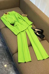 2023 Autunno verde tinta unita pantaloni a due pezzi set manica lunga risvolto con risvolto blazer monopetto top pantaloni lunghi abiti set abiti a due pezzi O3G302569