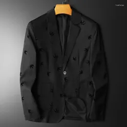 Erkek Suit Minglu Swallow Baskılı Blazer Lüks Bahar Sonbahar Düz Renk Tek Breaasted Business Casual Man Ceketler Artı Boyut 5xl