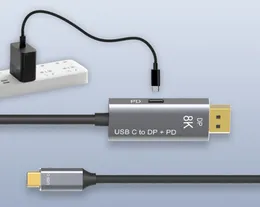 USB-C to DisplayPort 1.4 8K 케이블 PD 충전 8K60Hz 4K144Hz Thunderbolt 3 Type C에서 DP 1.4 Mac Book Pro Air PC Laptop의 양방향 변환