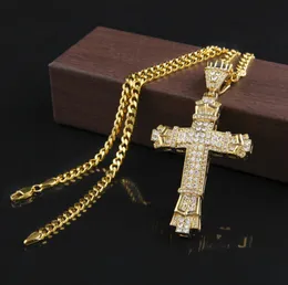 Iced Out Cross Pendant Halsband Mens Gold Cuban Link Chain Halsband Hip Hop Jewelry