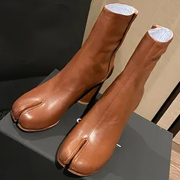 Nowe srebrne buty tabi dzielone palce nóg masywne na wysokim obcasie buty skórzane zapatos mujer moda jesień buty buts botas mujer dla dziewcząt buty