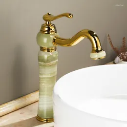 Badezimmer-Waschtischarmaturen, Luxus-Gold-Messing, natürlicher Jade-Wasserhahn, goldene Kunst-Waschtischarmaturen, Einhand-Waschtisch-Finish-SM513