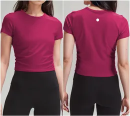 LL-074 Women Yoga Outfit Shirts Girls Running Sport Short Sleeve T-shirts Ladies Casual Adult Sportswear Trainer Gym träning Fitness Wear Tees Ribbing