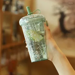 Vinglasögon 420 ml Portabel vattenflaska Läcksäker Fashion Straw Cup Safety Silicone Korean Style Creative Gift Mugg för ung flicka