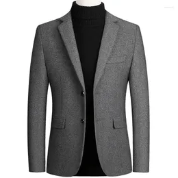 دعاوى الرجال الرمادية رمادي الأعمال الرسمية الصوفية السترة السترة ذكر واحد الصدر النحيف Fit Fit Mens Cashmere Blazers معطف الدفء الدافئ