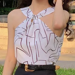 Damesblouses Sexy Kant Halter Bloemenblouse Koreaanse Zoete Stijl Vrouwen Backless Shirts Dame Mode Mouwloze Zomer Blusas Tops G2853