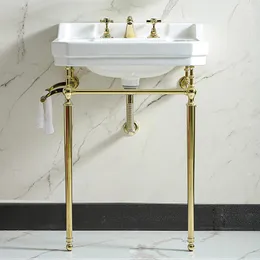 Badrumsvaskar Krampar Anpassad golvtyp Wash Basin Stand Golden Balcony Washbasin Cabinet Integrated Ceramic