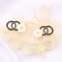 8079 Hot selling 18K gilded 925 silver luxury brand designer letter stud geometry famous female circular crystal diamond pearl earrings wedding party