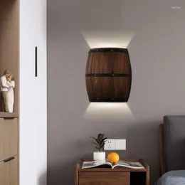 Wall Lamp Industrial American Wine Barrel Wood Light LED E14 For Bedroom Parlor Restaurant Kitchen Aisle Bar Decoration