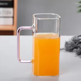 Wine Glasses Simple Square Glass Milk Beer Mug With Handle Juice Drinking Transparent Colored Single Layer Household Drinkware