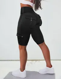 Pantalones cortos para mujer, pantalones deportivos de cintura alta, moda de verano 2023, diseño de bolsillo con paneles de contraste, pantalones cortos activos para mujer