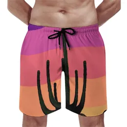 Herr shorts gym färgglada öken mode badstammar saguaro kaktus solnedgång män snabbt torkande sportkläder överdimensionerad strand