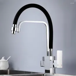 Kitchen Faucets Filters Black Brass 360 Rotate Pull Down Dual Mouth Tap With Filter Drink Water Purification Feature Sink