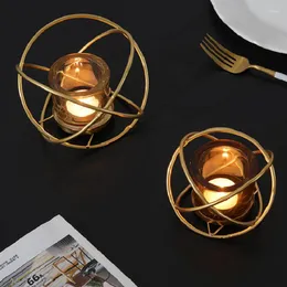 Ljushållare enkla romantiska Candels Holder Geometric Candelabrume Cylinder Gold Brass Candles Table Modern Pe de Vela Tealight Decor