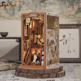 Doll House Accessories Cutebee Book Nook Dollhouse Kit With Touch Light Dust Cover Diy Miniature Doll House Toys For Birthday Presents Ink Rhyme Bookstore 230904