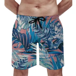 Shorts masculinos aquarela tigre placa verão selva folhas impressão esportes praia calças curtas homens secagem rápida design bonito plus size troncos de natação