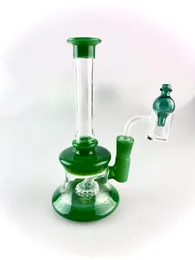 Shisha-Glasrecycler, grün, porzellanfarben, 6,5 Zoll hoch, 14-mm-Verbindung, fügen Sie einen Knaller und eine seegrüne Luftpolsterkappe hinzu