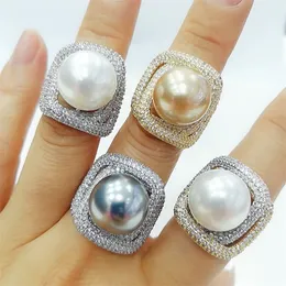 Wedding Rings GODKI Trendy Twist Pearl Statement Rings for Women Cubic Zircon Finger Rings Beads Charm Ring Bohemian Beach Jewelry 230901