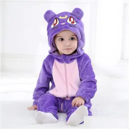 Nowonarodzona laska Kigurumi Sailor Moon Diana Purple Luna Cat Cosplay Cosplay Costumes Cartoon Flannel Niemowlę Romper Oneies piżamę śpiącą C1018 Dhncz