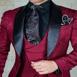 Style Groomsmen Burgundy و Black Groom Tuxedos Shawl Lapel Men Suits Wedding Man Judt Stake Bants Tie Z194 Men's Bla237f