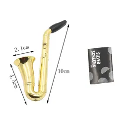 Conjunto de tubos de metal kit mini saxofone trompete alto-falante sax forma cachimbos fumar erva cigarro cachimbo com telas filtro de malha dhl ll