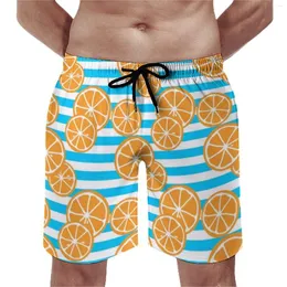 Shorts pour hommes Oranges Slices Gym Summer Blanc et Bleu Stripes Vintage Beach Pantalons courts Hommes Sports Fast Dry Design Maillots de bain