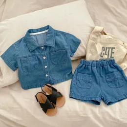 Summer Infant Baby Girls Boys Short Sleeve Jeans Set Clothes Kids Fashion Clothing Cotton Kids Clothes Suits Children Gift 2599