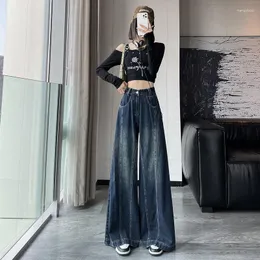 Jeans da donna Giappone e Corea del Sud Moda Pantaloni a gamba larga in denim a vita alta Design ampio Sensazione di pantaloni che spazzano il pavimento