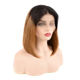 Perruque Bob Lace Front Wig brésilienne lisse et soyeuse, 13x4, couleur ombré 1B/30, partie centrale, 10-16 pouces, densité 150%