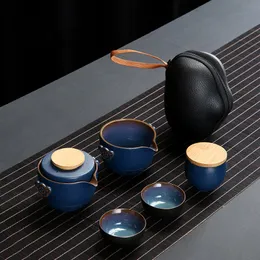 Te koppar Anpassa kinesiska kung fu teaset keramiska bärbara tekanna uppsättning resor gaiwan av ceremoni teacup fin hand potten 230901