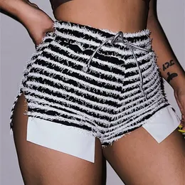 Kvinnors shorts konstiga puss hårig sida delad kvinnor zebra tryck mager spets upp 2023 mode vilda casual streetwear elastic mini botts 230901