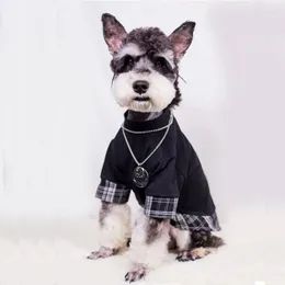 Vestuário para cães Cães Roupas Gato Preto Camisas Xadrez Roupas Moda Falso Duas Peças Pequeno Estilo Hiphop Primavera Outono Schnauzer Pet Itens