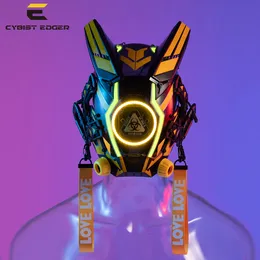 Party Masks Cyberpunk Mask Biochemical Yellow LED 2 Free Wings Festival Cosplay Stage Property Sci-Fi Halloween Party Gifts For Adults 230904