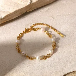 Bracciale estivo con perle d'acqua dolce naturali Bracciale donna in acciaio inossidabile con perle irregolari a catena con corde a mano Bracciale gioielli da sposa 230901