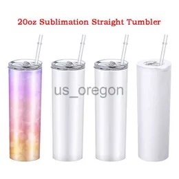 Termoser DIY sublimering Straight Tumbler 20oz rostfritt stål Slim Tumbler Skinny Tumblers Vakuumisolerade resemugg för vän gåva x0904