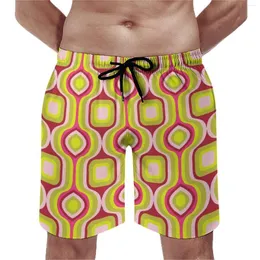 Men's Shorts Retro Geo Print Board Summer Red And Yellow Running Surf Beach Men Quick Dry Cute Printed Large Size Swim Trunks