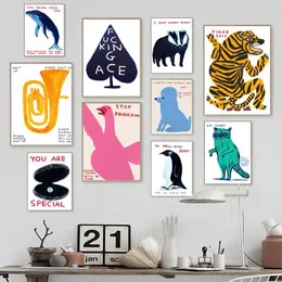 絵画David Shugley Harimau Pinguin Cangkang Kucing Seni Dinding Nordik Poster Cetakan Lukisan Kanvas Gambar Untuk Dekorasi Ruang Tamu 230904