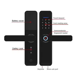 Door Locks FREECAN Wifi Door Lock With Tuya App Security Biometric Fingerprint Smart Lock With Password RFID card HKD230903