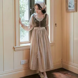 Casual Kleider Frau Mittelalterliche Prairie Chic Kleid Pastoralen Ländlichen Stil Vestido Bauernhof Korsett Kostüm Vintage Weibliche