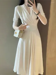 Lässige Kleider Mode Slim Party Frauen Kleid Langarm Elegant A-Line White Birthday Prom Vestidos weibliche ein Stück Kleidung