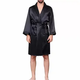 Hommes noir salon vêtements de nuit fausse soie vêtements de nuit pour hommes confort soyeux peignoirs Noble robe de chambre hommes sommeil Robes Plus siz299t