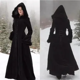 2018 New Fur Hallowmas Hooded Cloaks Winter Wedding Capes Wicca Robe Warm Coats Bride Jacket Christmas Black Events Accessories229w