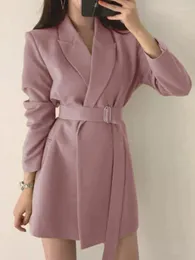 Women's Suits Blazers Coat Retro Lacing Korean Fashion Edition Temperament Slim Fit Belt Tops Casual Small Suit Jacket