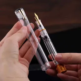 Fountain Pens New MAJOHN V1 Transparent Resin Demonstration Vacuum Filling Inking Fountain Pen #26 Nib Gold-Plated Nib Daily Writing Gift Pen HKD230904