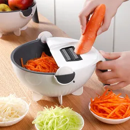 Fruit Vegetable Tools Multifunctional Rotate Cutter With Drain Basket Household Potato Slicer Radish Grater Kitchen 230901