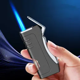 Blue Flame Windproof Turbo Lighter Visible No Gas Lighter Butane Metal Cigar Cigarettes Lighters Mini Lighters Smoking Accessories MKSW