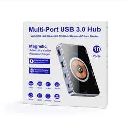 8-i-1 USB C HUB 5Gbps Typ C Docking Station 15W Trådlös snabbladdning TF/SD-kortläsare QC/PD Power Inlet för telefondator